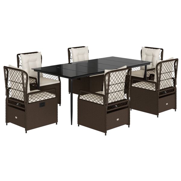 vidaXL 7-dielna záhradná jedálenská súprava a vankúše hnedá polyratan
