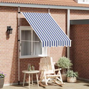 vidaXL Ručne zaťahovacia mark&iacute;za, 150 cm, modro-biele p&aacute;siky