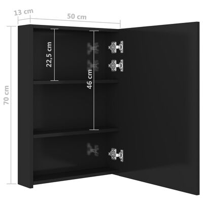 vidaXL Kúpeľňová skrinka s LED a zrkadlom, lesklá čierna 50x13x70 cm
