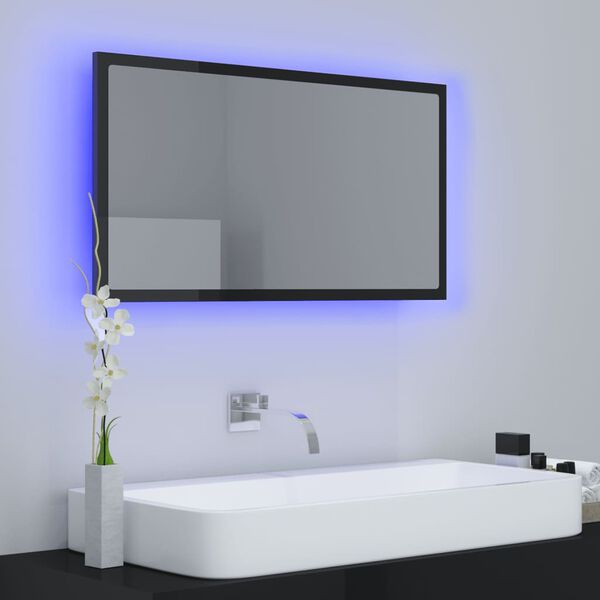vidaXL LED k&uacute;peľňov&eacute; zrkadlo leskl&eacute; čierne 80x8,5x37 cm akryl