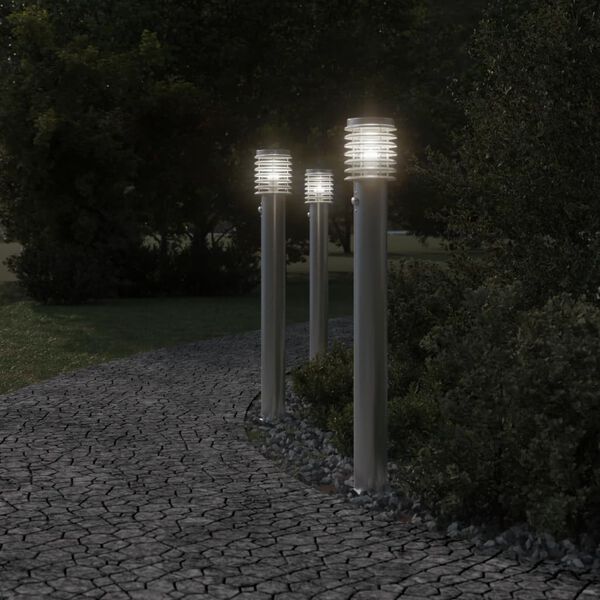 vidaXL Vonkajšia stojaca lampa senzor strieborná 110 cm nehrdzav. oceľ