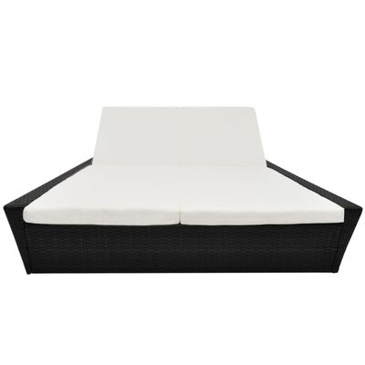 vidaXL Záhradná posteľ s podložkou, polyratan, čierna