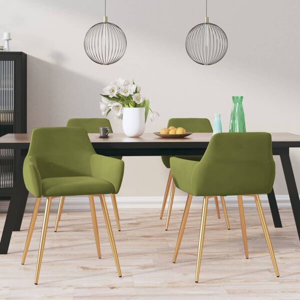 vidaXL Jed&aacute;lensk&eacute; stoličky 4 ks, svetlozelen&eacute;, zamat