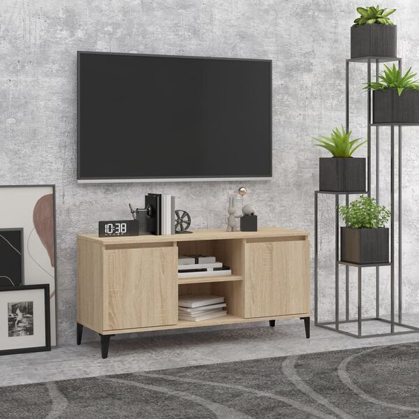 vidaXL TV stolík kovové nohy dub sonoma 103,5x35x50 cm