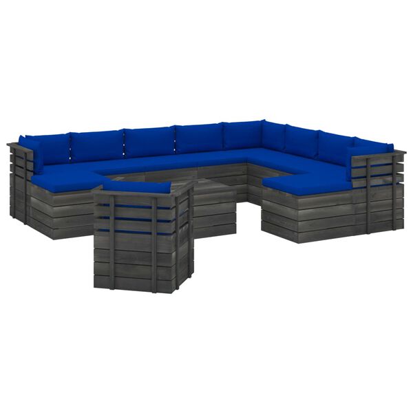 vidaXL 12-dielna z&aacute;hradn&aacute; s&uacute;prava z paliet s podložkami borovicov&yacute; mas&iacute;v