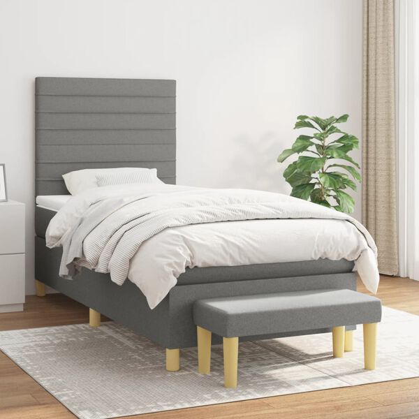 vidaXL Boxspring posteľ s matracom tmavosiv&aacute; 90x190 cm l&aacute;tka