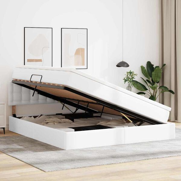 vidaXL Postel s &uacute;ložn&yacute;m prostorem a LED svetlom s matracmi Čist&aacute; biela