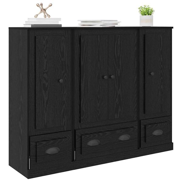 vidaXL Highboard so z&aacute;suvkou 3 pcs Čierny dub Kompozitn&eacute; drevo