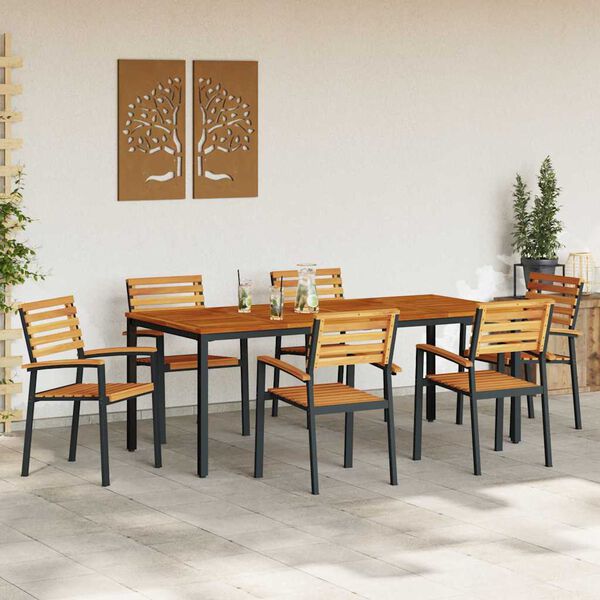 vidaXL Z&aacute;hradn&yacute; jed&aacute;lensk&yacute; set 7 pcs Čierna a hned&aacute; 200 x 90 x 75 cm