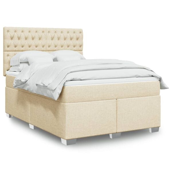 vidaXL Boxspring posteľ s matracom kr&eacute;mov&yacute; 140x190 cm l&aacute;tka