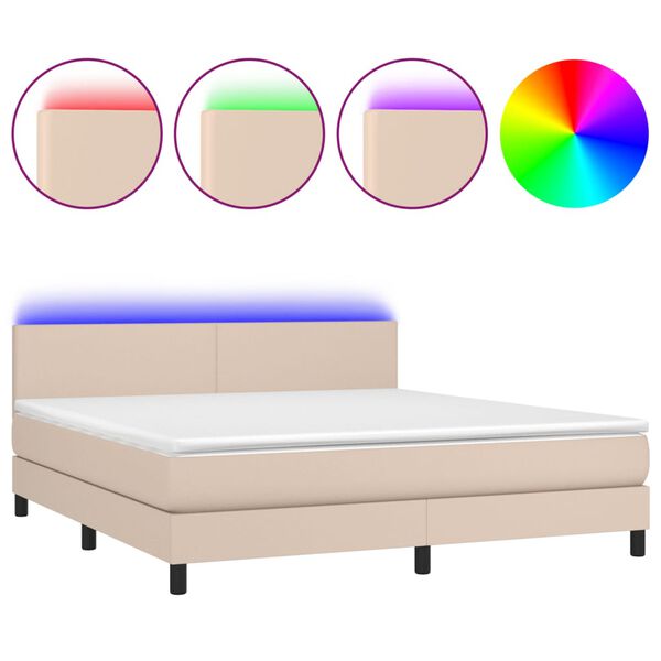 vidaXL Boxspring posteľ matrac a LED kapučínová 160x200 cm umelá koža