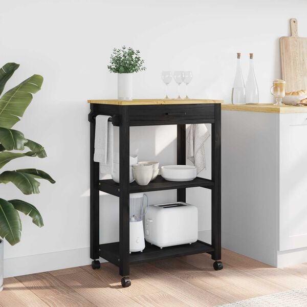 vidaXL Kuchynský vozík Jednofarebný Čierna 88,5 x 40 x 60 cm