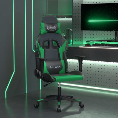 vidaXL Masážna herná stolička čierna a zelená umelá koža