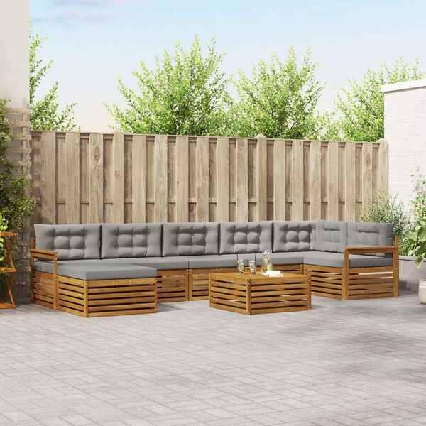 vidaXL Z&aacute;hradn&aacute; s&uacute;prava gaučov s vank&uacute;&scaron;om 8 pcs Pr&iacute;rodn&aacute; a svetlosiv&aacute;