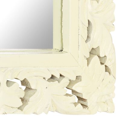 vidaXL Ručne vyrezávané zrkadlo biele 110x50 cm masívne mangovníkové drevo