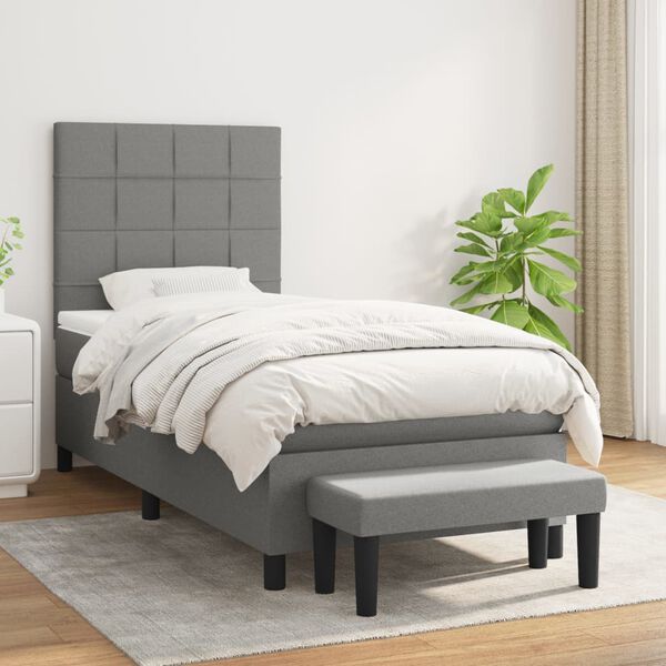 vidaXL Boxspring posteľ s matracom tmavosiv&aacute; 90x190 cm l&aacute;tka
