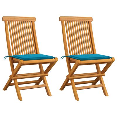 vidaXL Záhradné stoličky, modré podložky 2 ks, tíkový masív