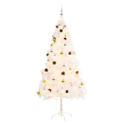 vidaXL Osvetlený umelý vianočný stromček s ozdobami, biely 180 cm