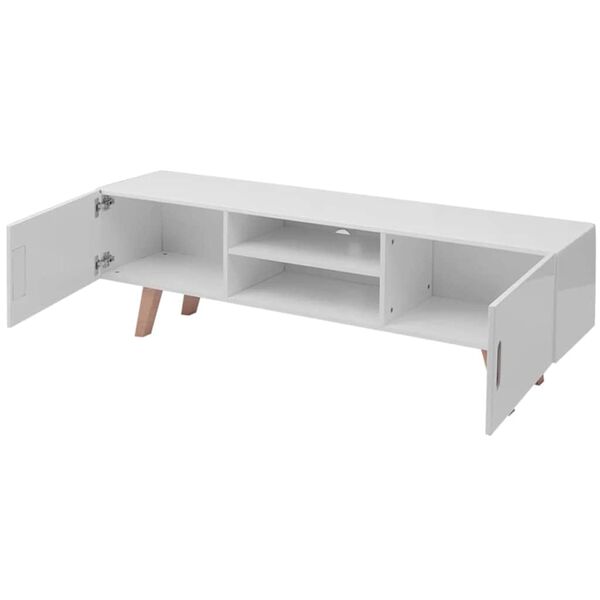 vidaXL Stolík pod TV, MDF 150x35x48,5 cm, vysoký lesk, biely