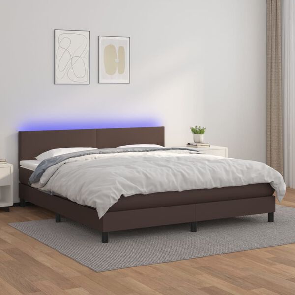 vidaXL Boxspring posteľ s matracom a LED hned&aacute; 180x200 cm umel&aacute; koža