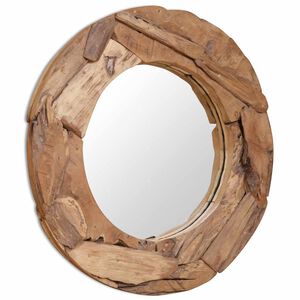 vidaXL Dekorat&iacute;vne zrkadlo z teakov&eacute;ho dreva, 80 cm, okr&uacute;hle