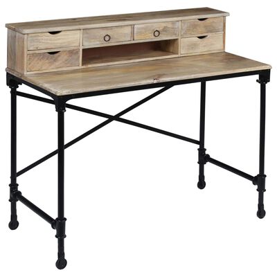 vidaXL Písací stôl, masívne mangovníkové drevo a oceľ, 110x50x96 cm