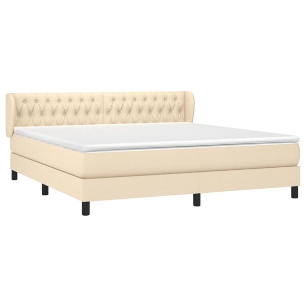 vidaXL Posteľný rám boxspring s matracom krémový 180x200 cm látka