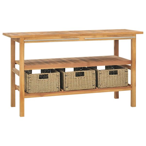 vidaXL Kúpeľňová skrinka s umývadlami z riečneho kameňa a tíkový masív