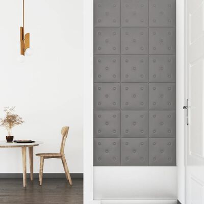 vidaXL Nástenné panely 12 ks sivé 30x30 cm umelá koža 1,08 m²