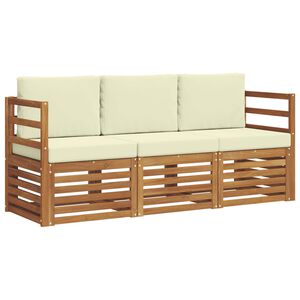 vidaXL S&uacute;pravy pohoviek 3 pcs Pr&iacute;rodn&aacute; a kr&eacute;mov&aacute; Pevn&eacute; ak&aacute;ciov&eacute; drevo