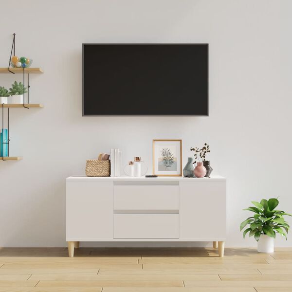 vidaXL TV skrinka lesklá biela 102x44,5x50 cm spracované drevo