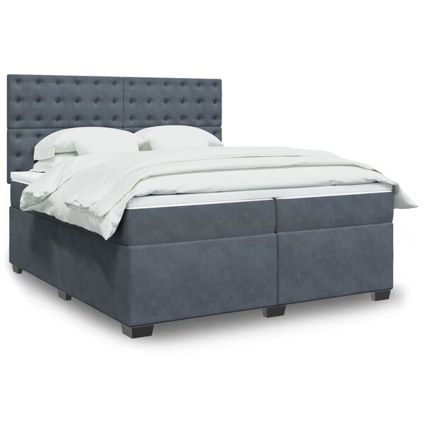 vidaXL Posteľný rám boxspring s matracom tmavosivý 200x200 cm zamat