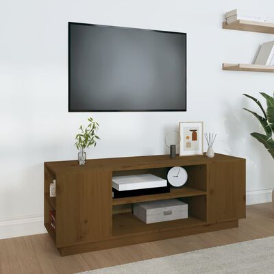 vidaXL TV skrinka medovo-hnedá 110x35x40,5 cm masívna borovica
