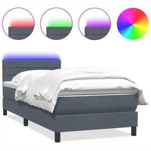 vidaXL Posteľn&yacute; r&aacute;m boxspring s matracom a LED tmavosiv&yacute; 80x220 cm zamat