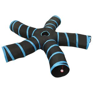 vidaXL Mačac&iacute; tunel 5-cestn&yacute; čierno-modr&yacute; 25 cm polyester