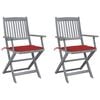 vidaXL Skladacie z&aacute;hradn&eacute; stoličky s podložkami 2 ks ak&aacute;ciov&yacute; mas&iacute;v