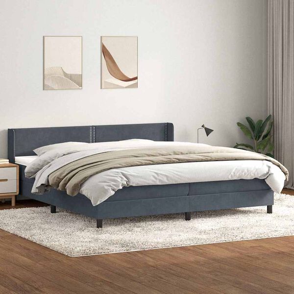 vidaXL Posteľn&yacute; r&aacute;m boxspring s matracom tmavosiv&yacute; 180x210 cm zamat
