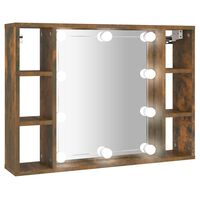 vidaXL Zrkadlová skrinka s LED dymový dub 76x15x55 cm