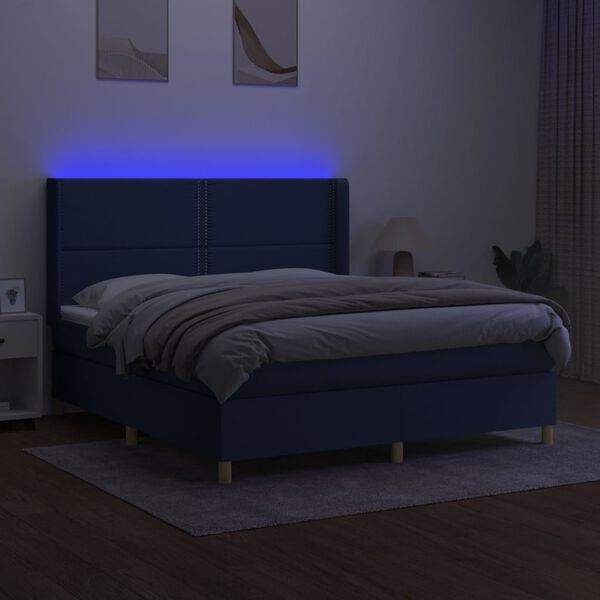 vidaXL Posteľ boxsping s matracom a LED modr&aacute; 180x200 cm l&aacute;tka