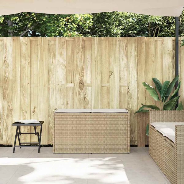 vidaXL Vonkajšia odkladacia lavica s vankúšom béžová 100 cm Poly ratan