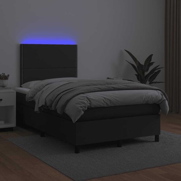 vidaXL Boxspring posteľ s matracom a LED, čierna 120x190cm, umelá koža