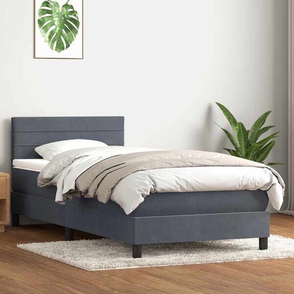 vidaXL Posteľn&yacute; r&aacute;m boxspring s matracom tmavosiv&yacute; 90x220 cm zamat