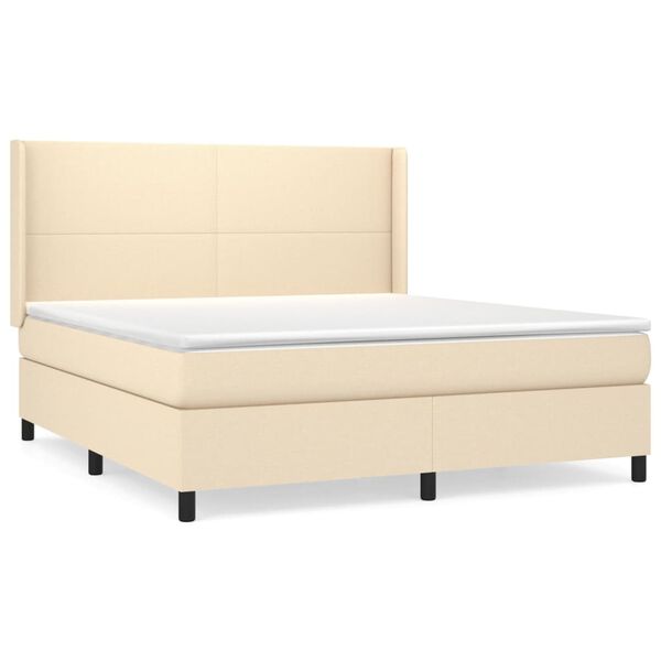 vidaXL Posteľný rám boxspring s matracom krémový 180x200 cm látka