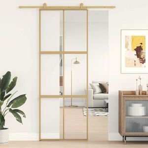 vidaXL Posuvn&eacute; dvere zlat&eacute; 76x205 cm č&iacute;re ESG sklo a hlin&iacute;k