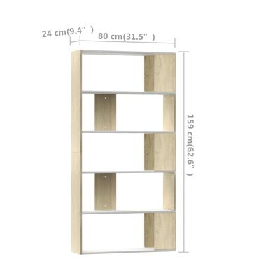 vidaXL Knižnica/deliaca stena,biela+dub sonoma 80x24x159cm,drevotrieska