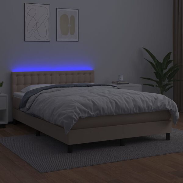 vidaXL Boxspring posteľ matrac a LED kapuč&iacute;nov&aacute; 140x200 cm umel&aacute; koža