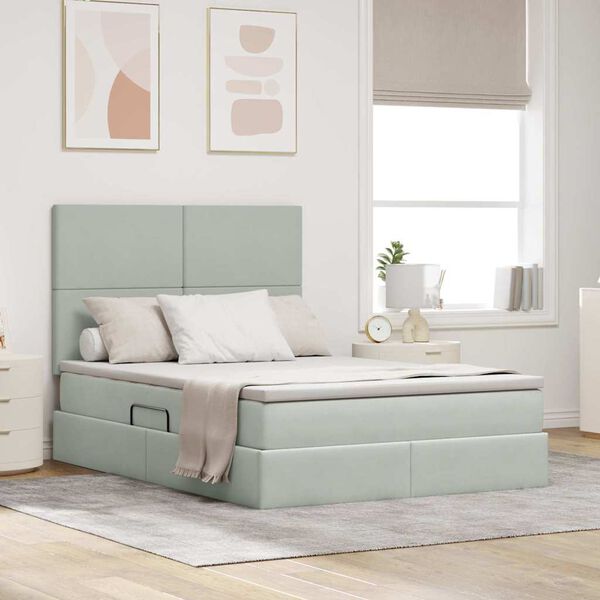 vidaXL Postel s &uacute;ložn&yacute;m prostorem a matrac&iacute; Svetlosiv&aacute; 140 x 190 cm