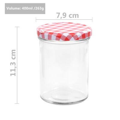vidaXL Zaváracie poháre s bielo-červenými viečkami 48 ks 400 ml sklo