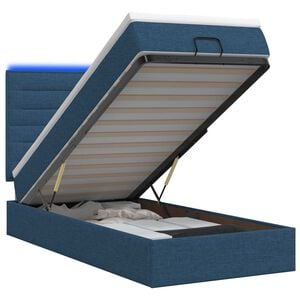 vidaXL Ottoman posteľ s matracom a LED Modr&aacute; 90 x 190 cm L&aacute;tka
