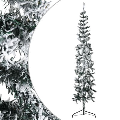 vidaXL Úzky zasnežený umelý vianočný polovičný stromček 240 cm